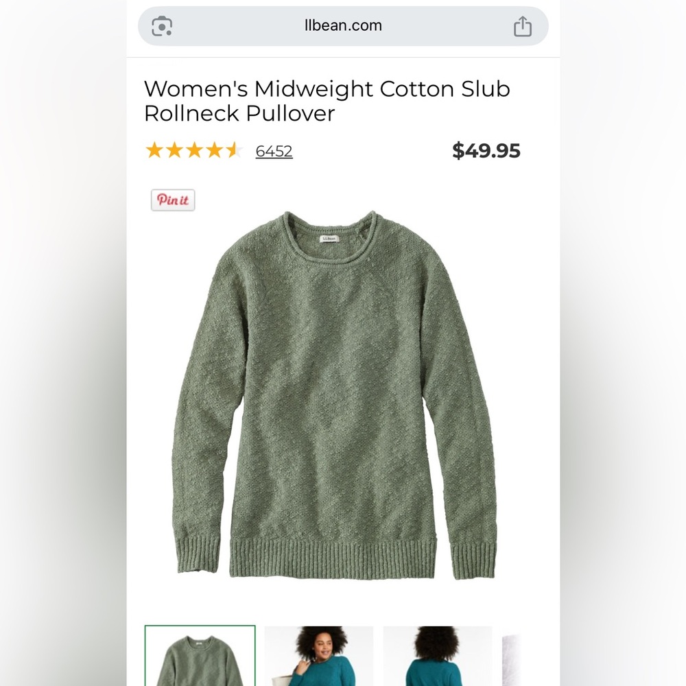 L. L. Bean Women's Midweight Cotton Slub Rollneck Pullover - Picture 2 of 6